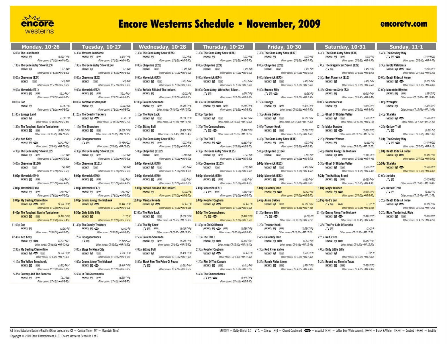 Encore Westerns Schedule - November, 2009 - Starz