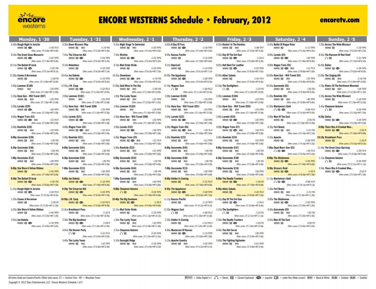 ENCORE WESTERNS Schedule - February, 2012 - Starz