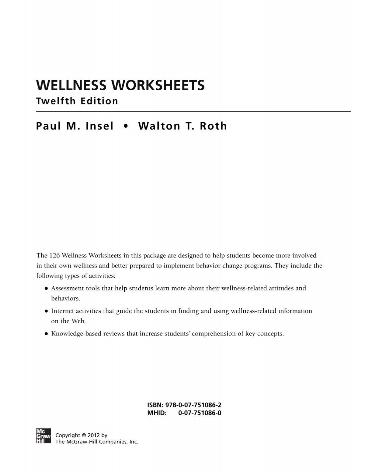 Wellness Worksheets Twelfth Edition Paul Novella Mhhe