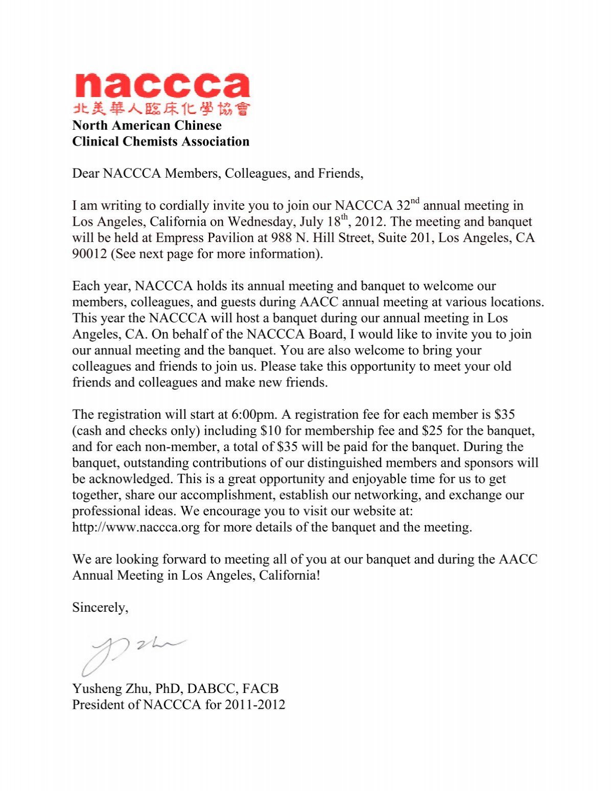 Invitation letter from NACCCA President