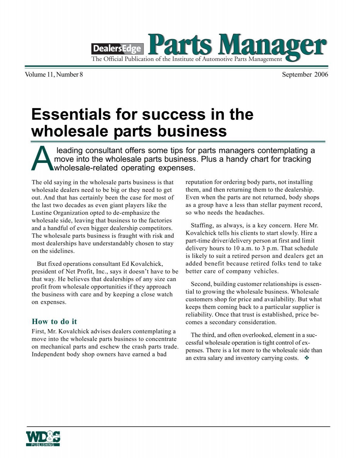 Essentials for success in the wholesale parts business - DealersEdge