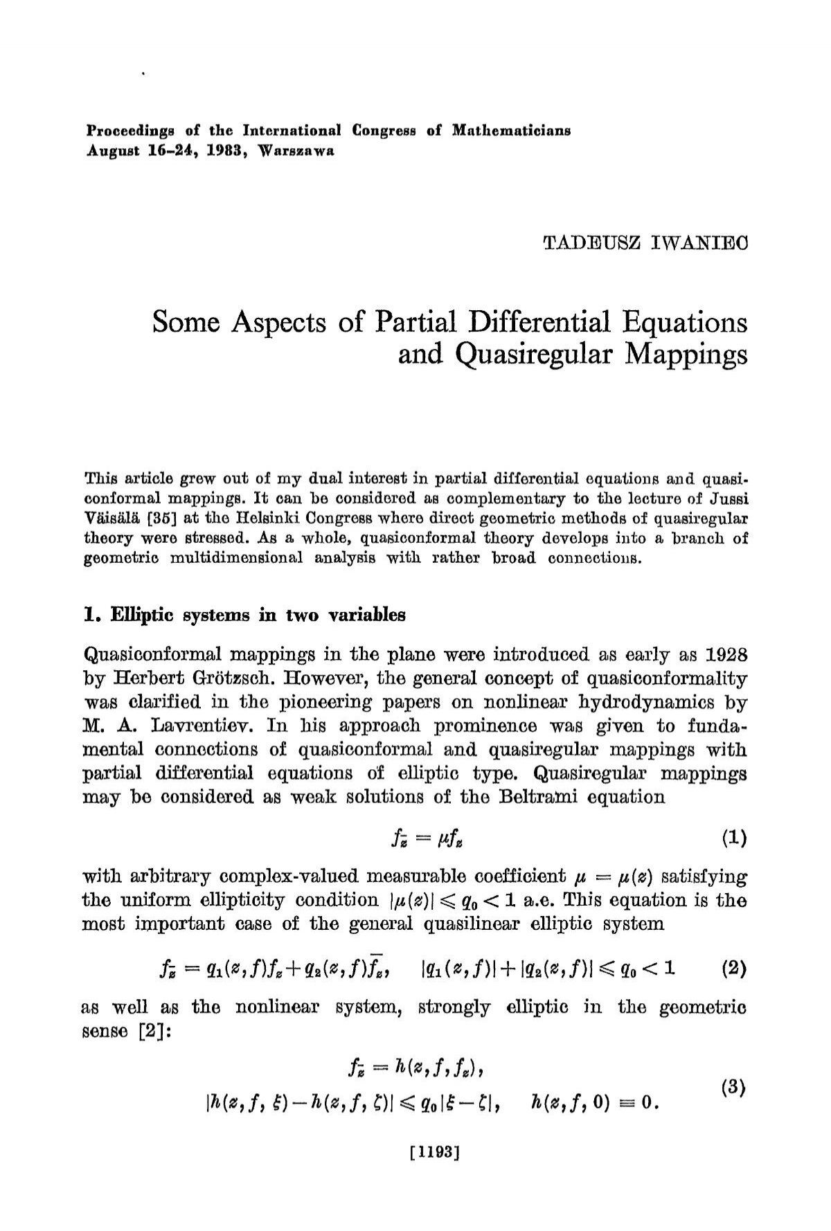 Some Aspects Of Partial Differential Equations And Quasiregular