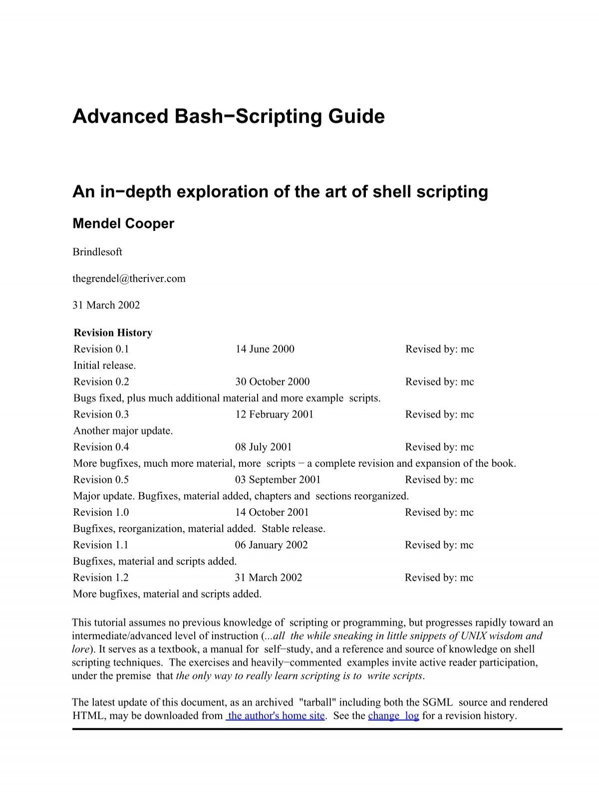 Advanced Bash Scripting Guide - roblox lua for i v loops deleting v