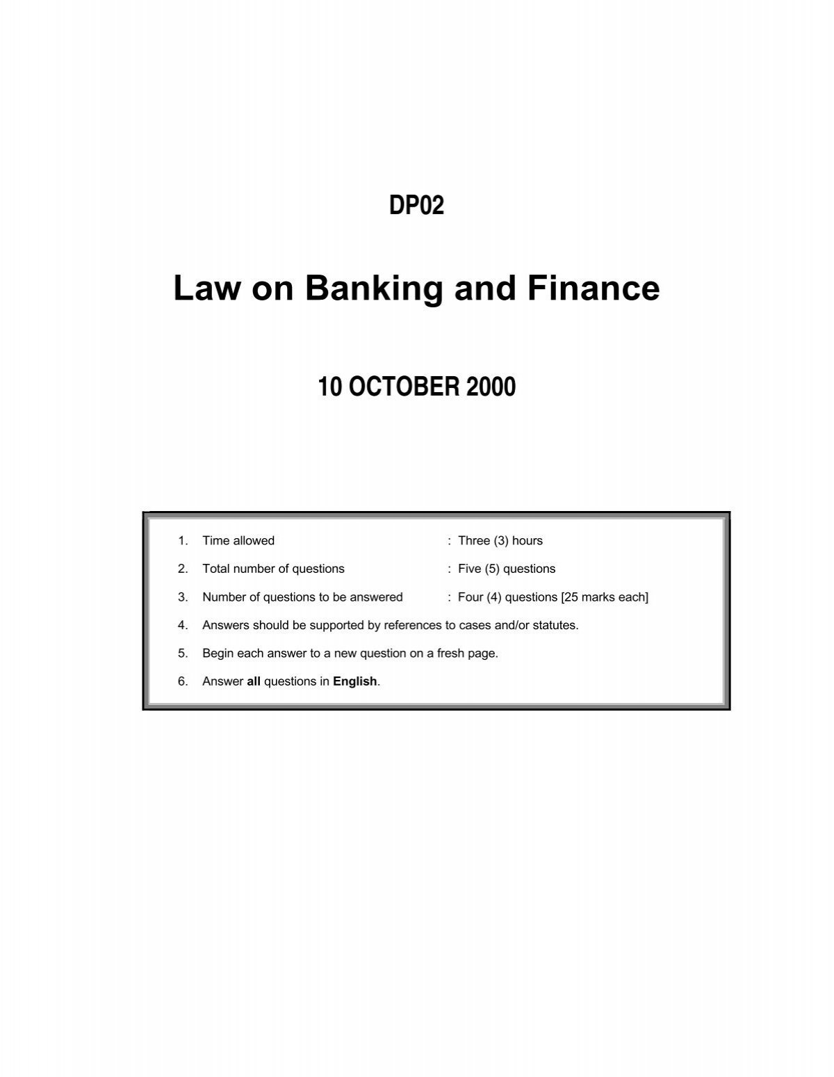 Law On Banking And Finance Institute Of Bankers Malaysia