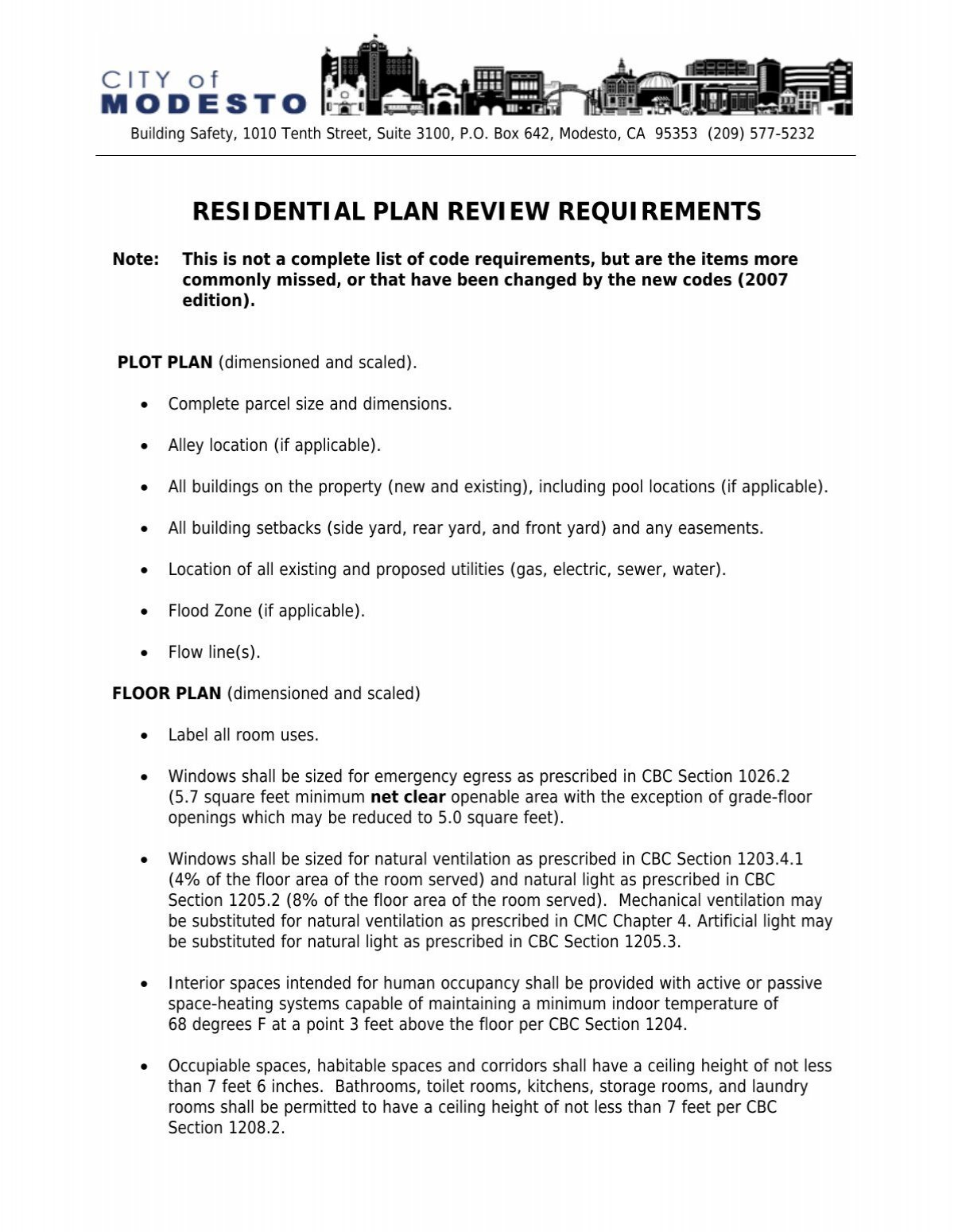 RESIDENTIAL PLAN REVIEW CHECKLIST