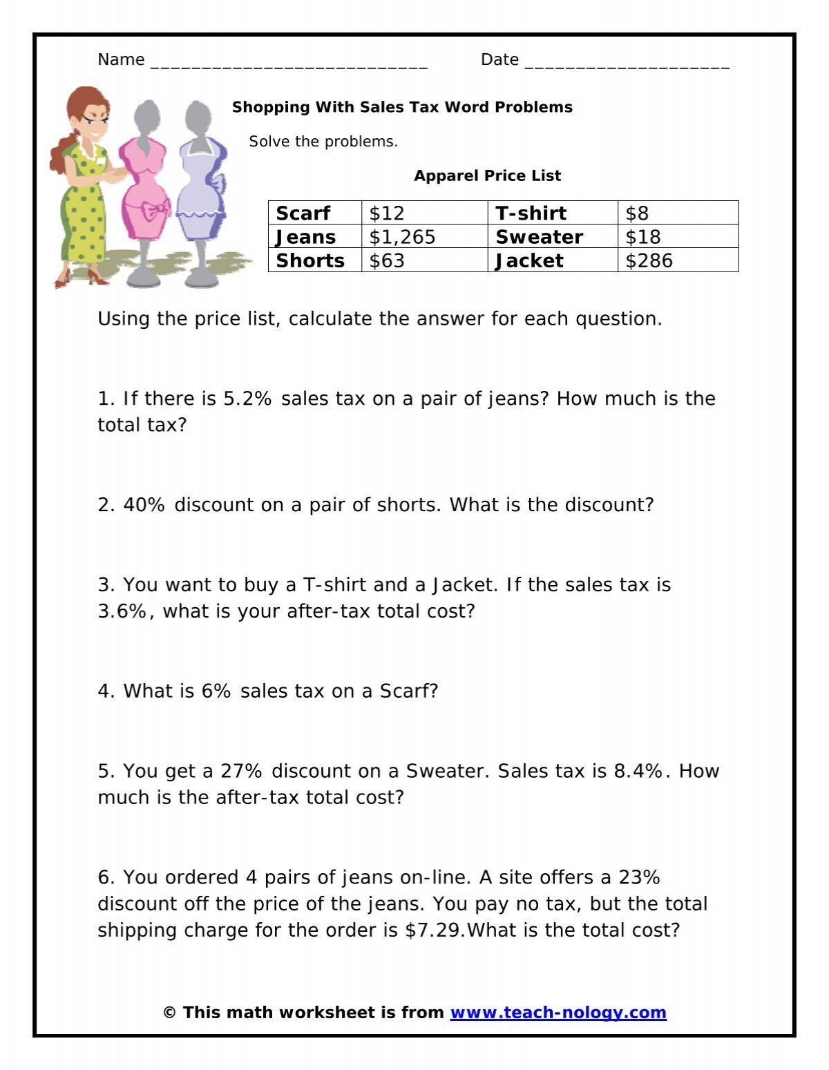 sales tax worksheets
