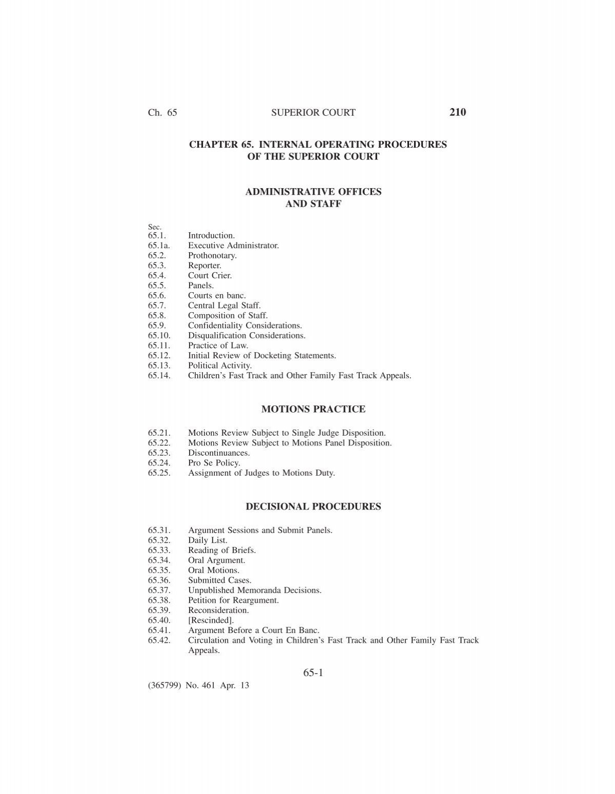 chapter 65 internal operating procedures of the superior court