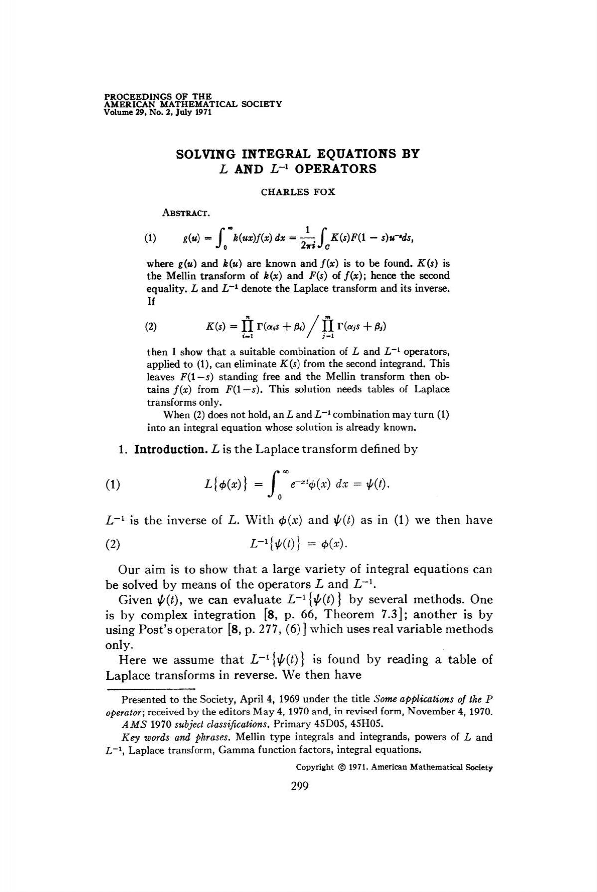 C Fox Solving Integral Equations By L And L 1 Fuchs Braun Com