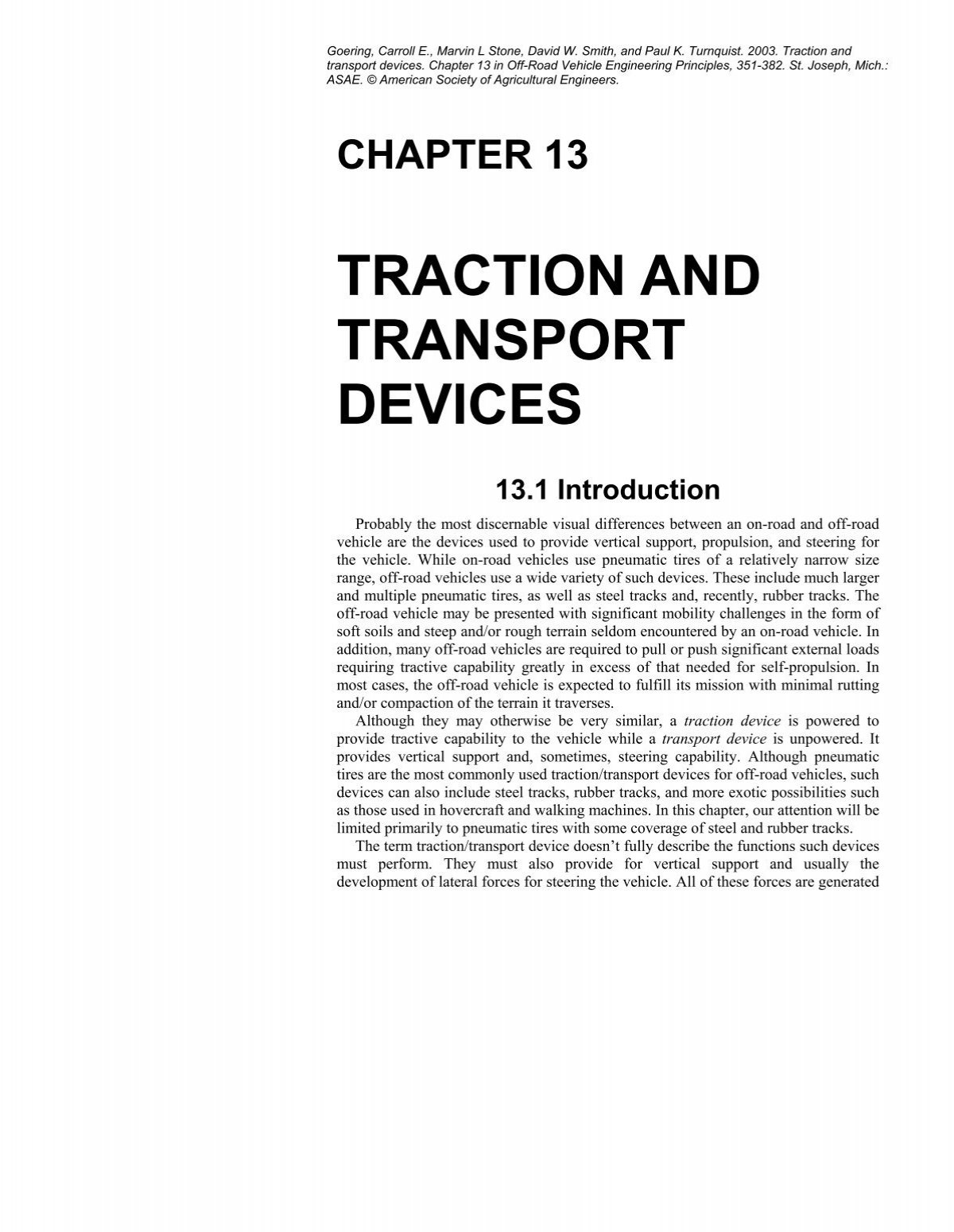 Chapter 13 Traction And Transport Devices 13 1