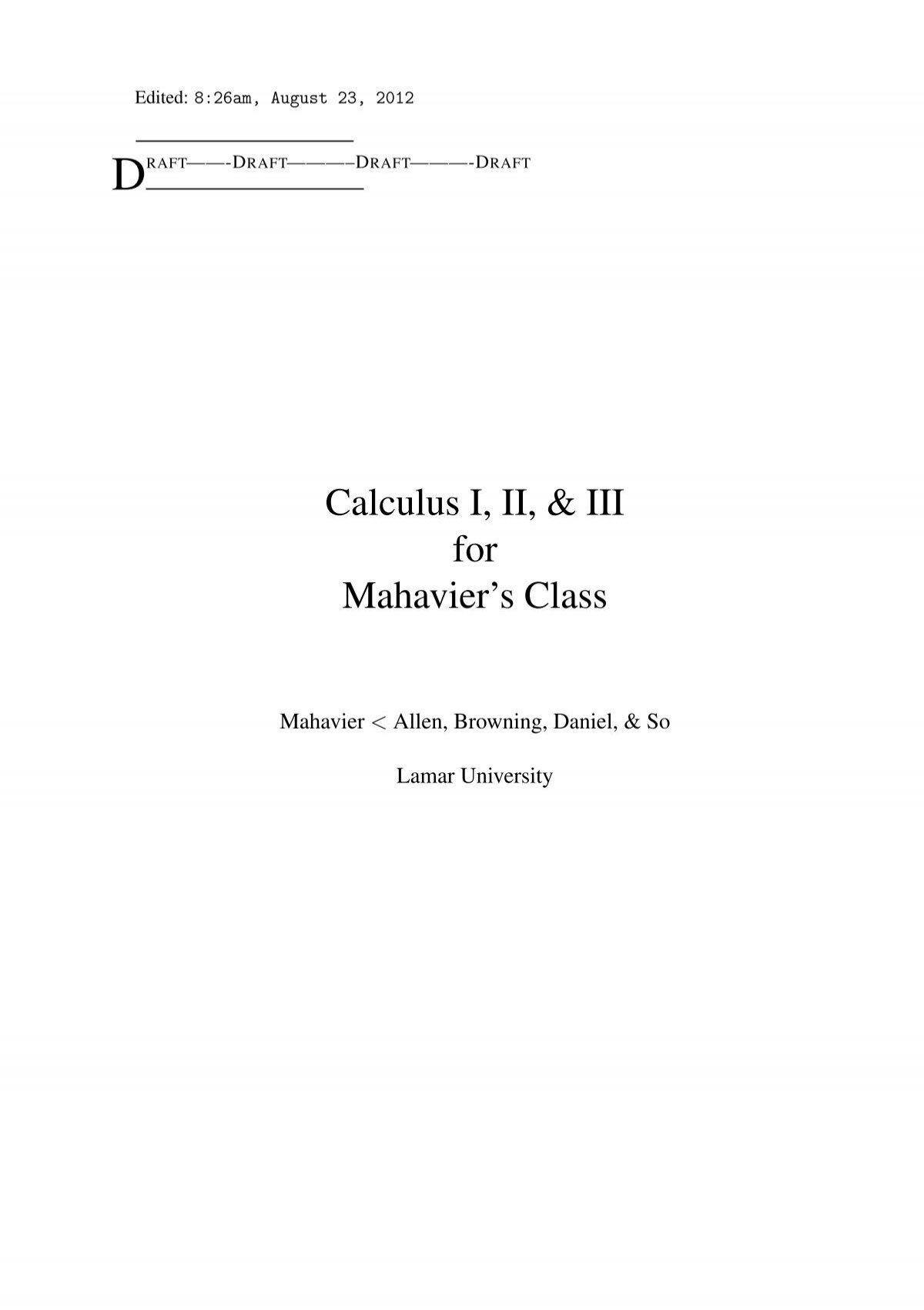 Calculus I Ii Amp Iii For Mahavier S Class Math Nerds