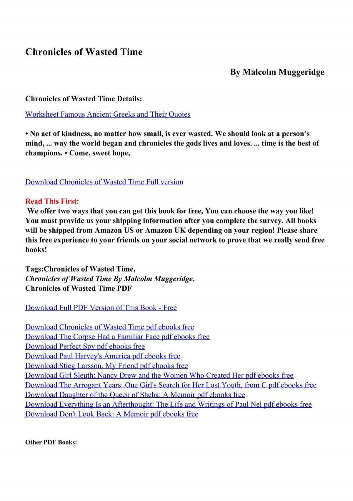 Download Chronicles Of Wasted Time Pdf Ebooks By Malcolm