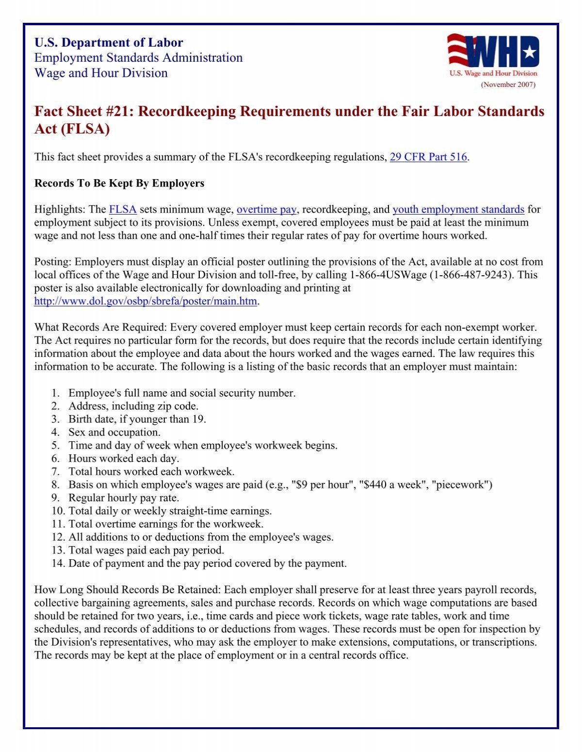 WHD Fact Sheets  U.S. Department of Labor