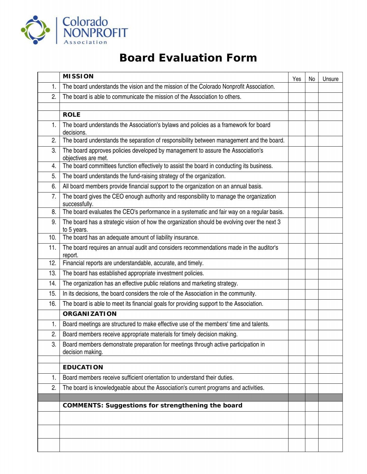 Board Evaluation Form