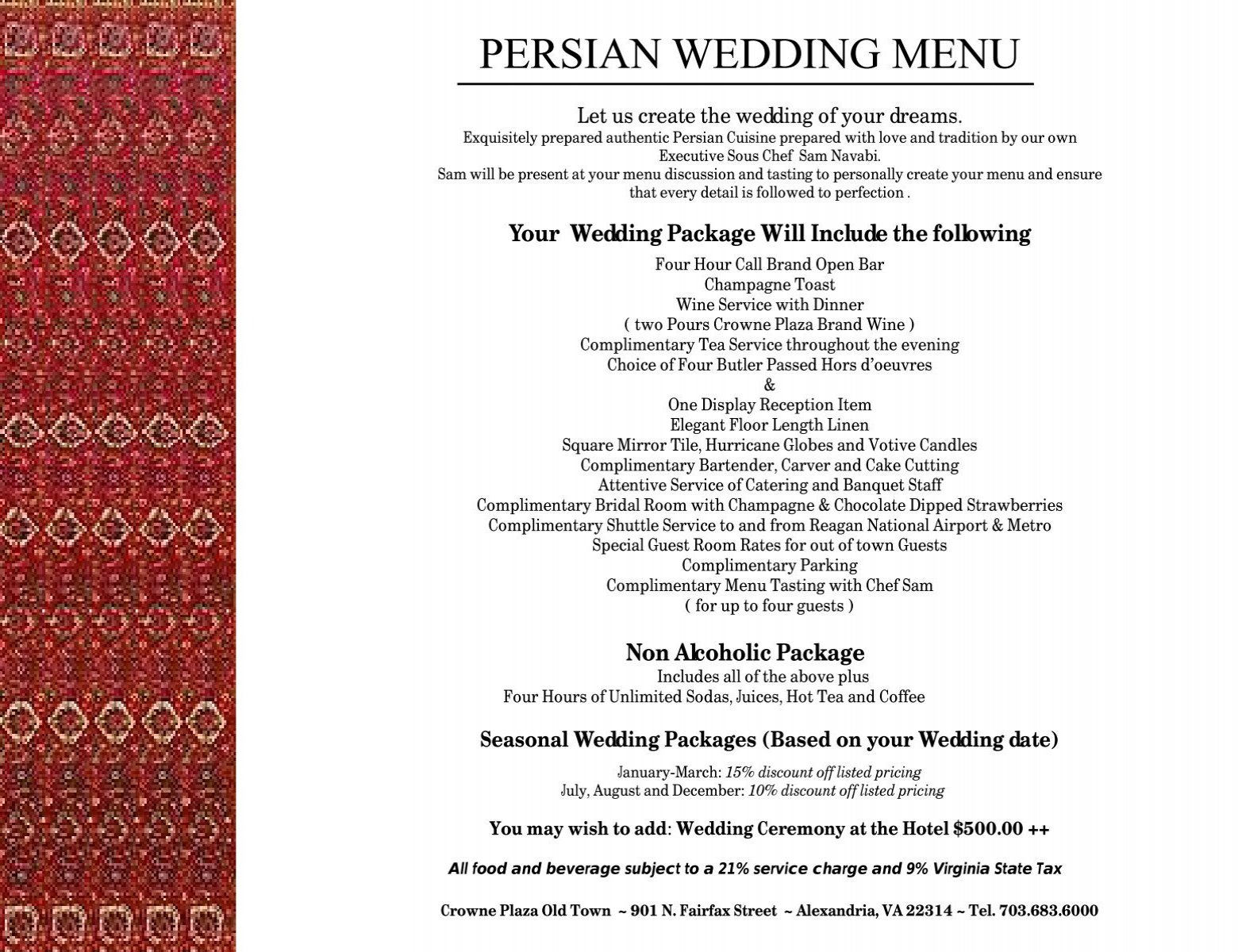 Persian Wedding Menu