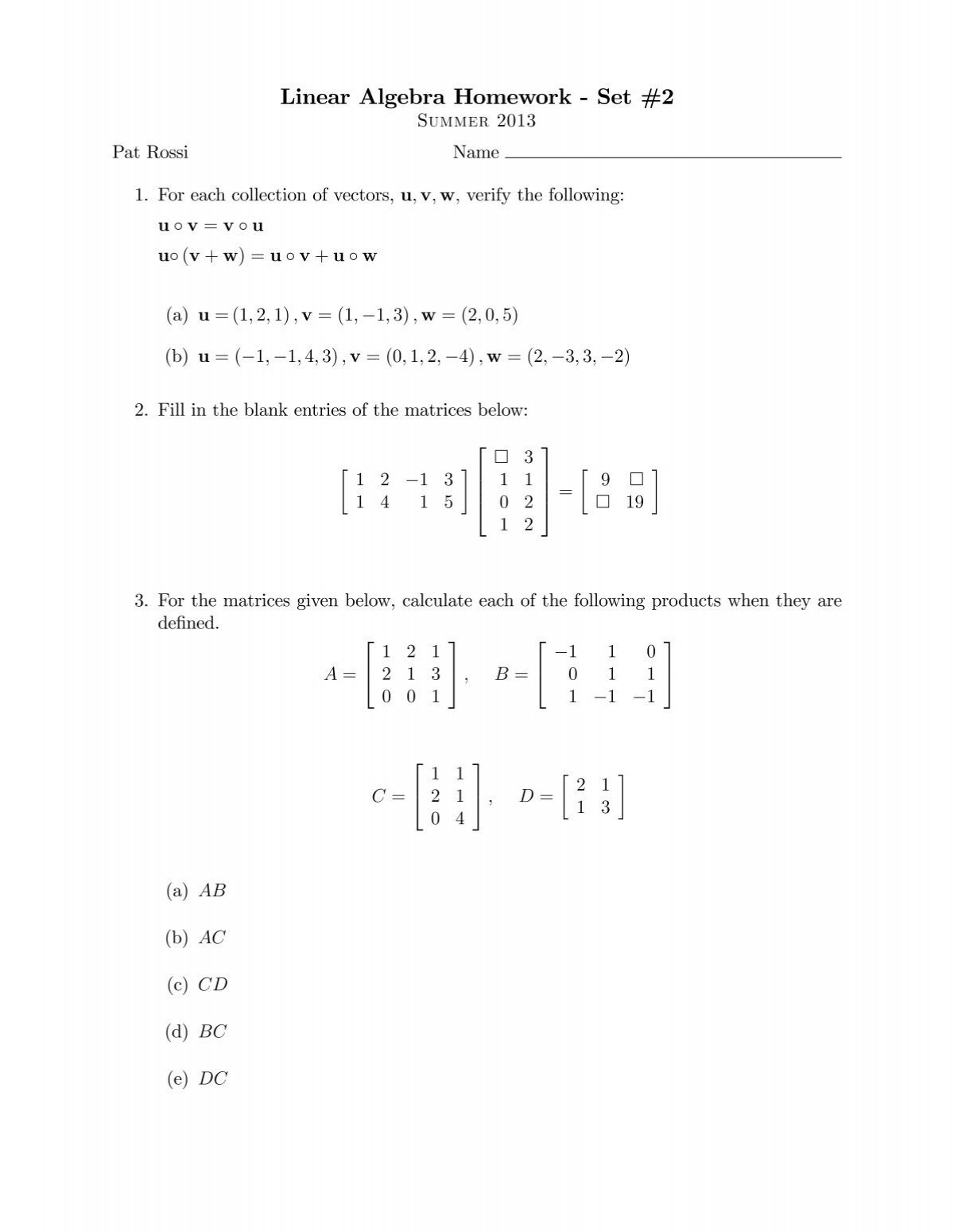 linear algebra homework help