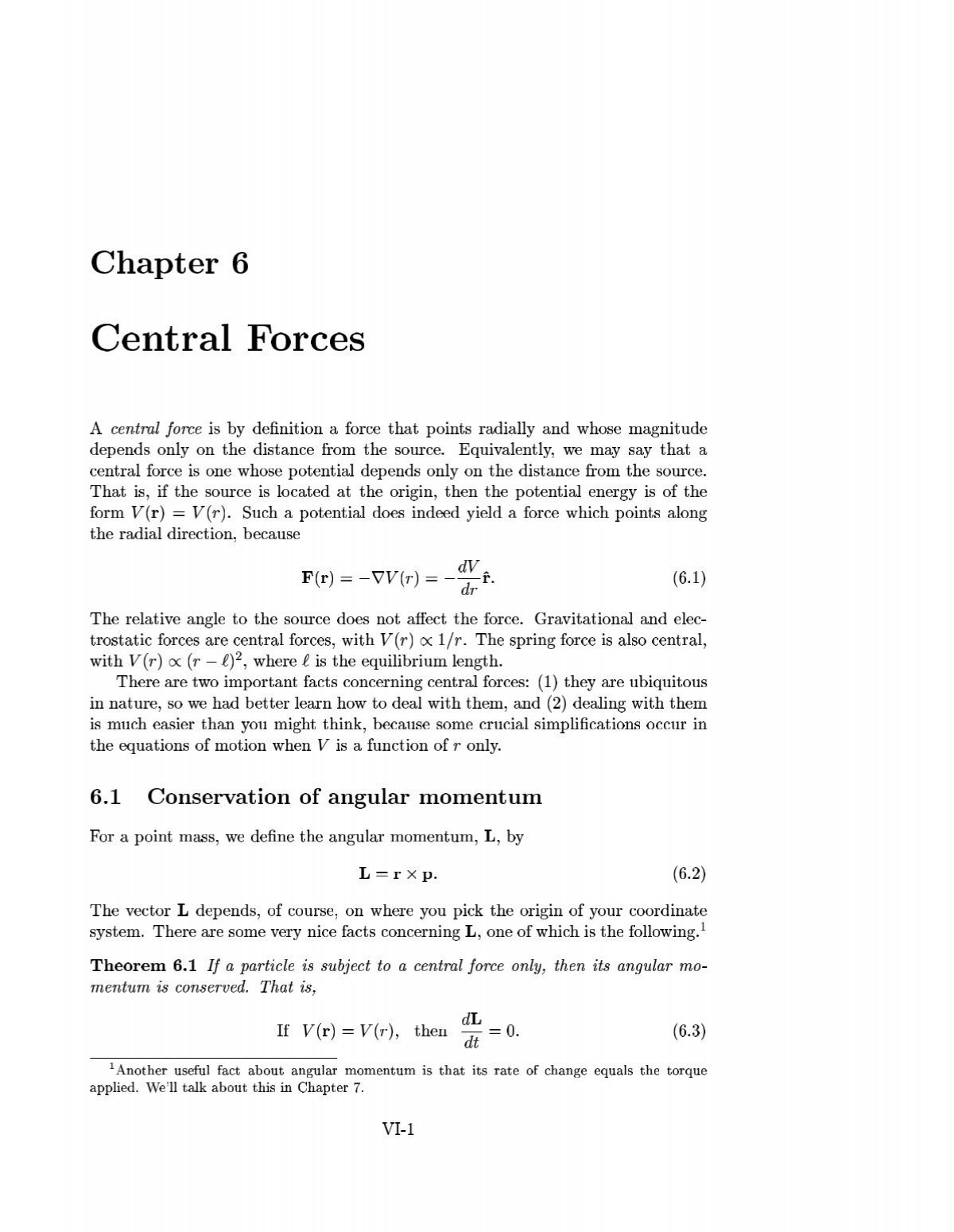 Chapter 6 Central Forces A Central Force Is By Definition A Force That