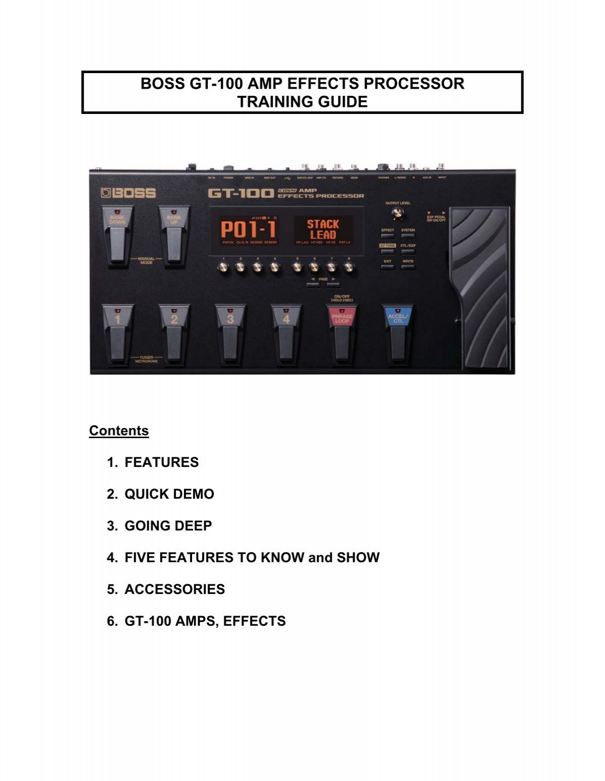 boss gt-100 amp effects processor training guide - Roland