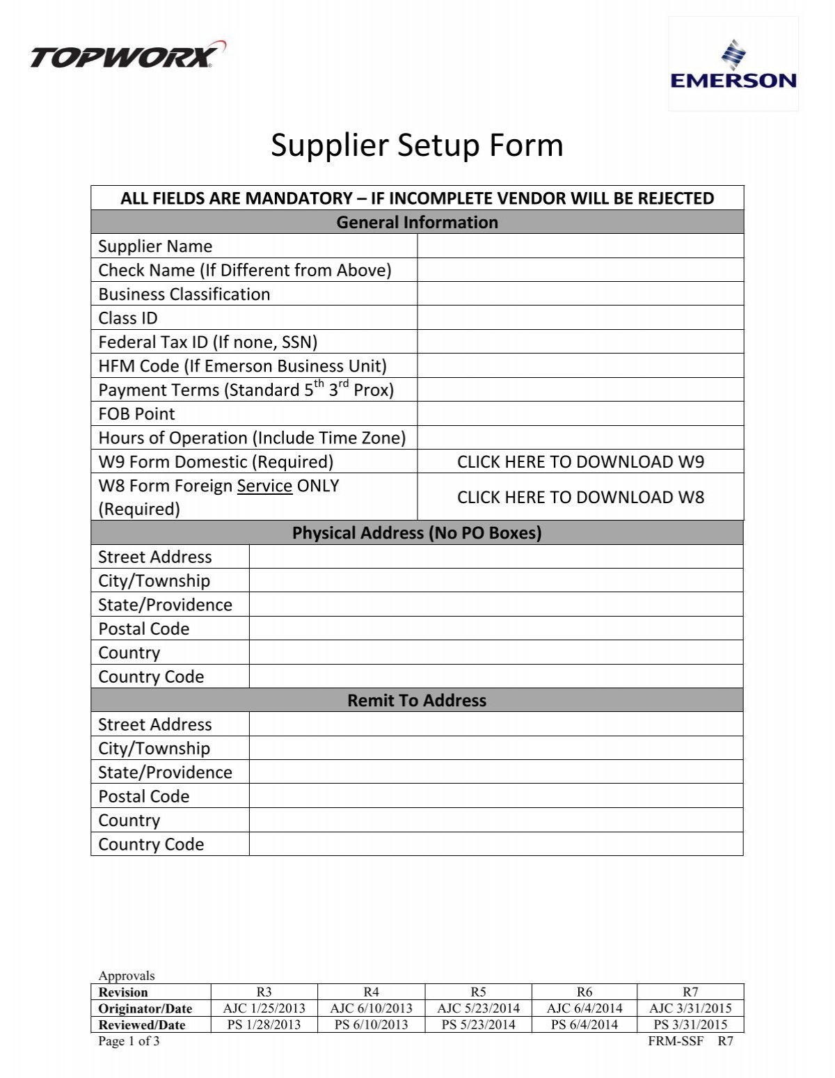 Supplier Setup Form