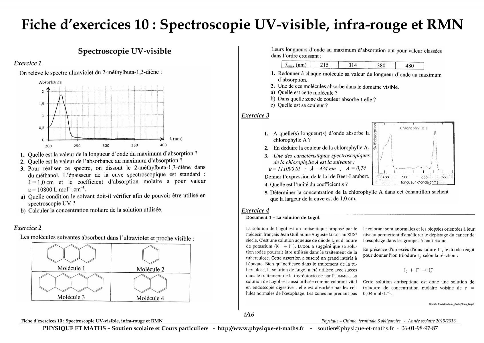 Fiche Dexercices Spectroscopie Uv Visible Infra Rouge Et Rmn