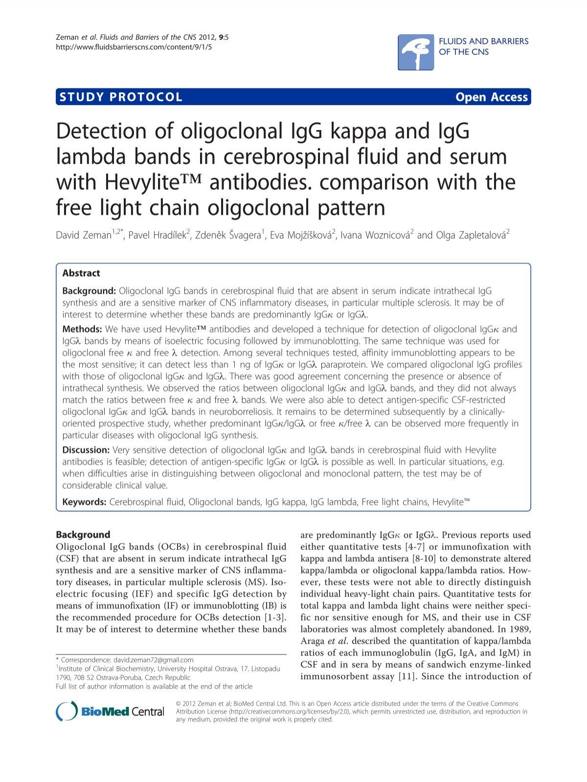 Detection of oligoclonal IgG kappa and IgG lambda bands in ...