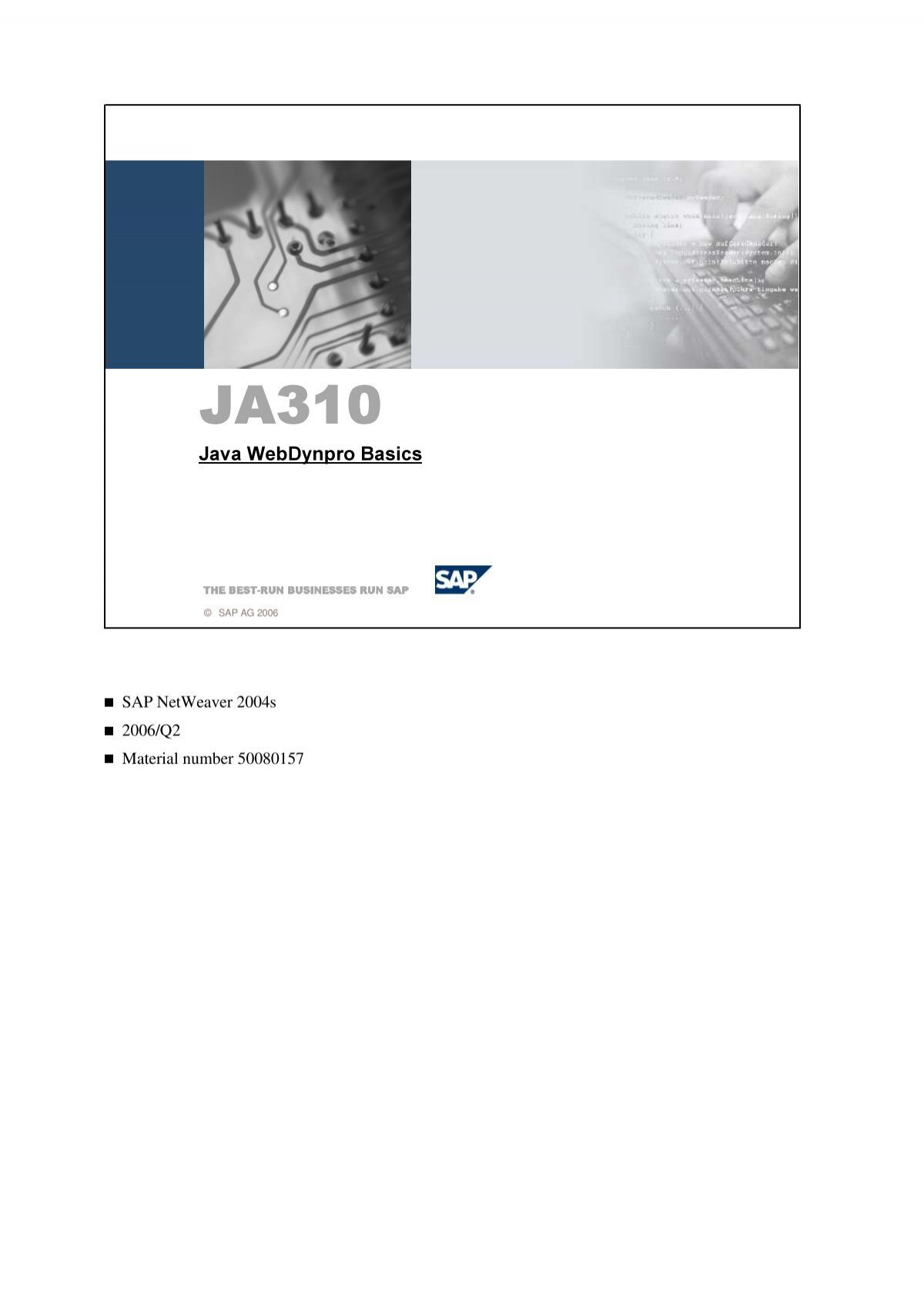 Ja310 Sap Java Web Dynpro Basics