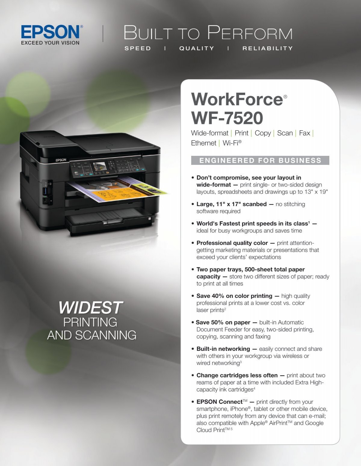 Epson Epson Workforce Wf 7520 All In One Printer Product Specifications 0762