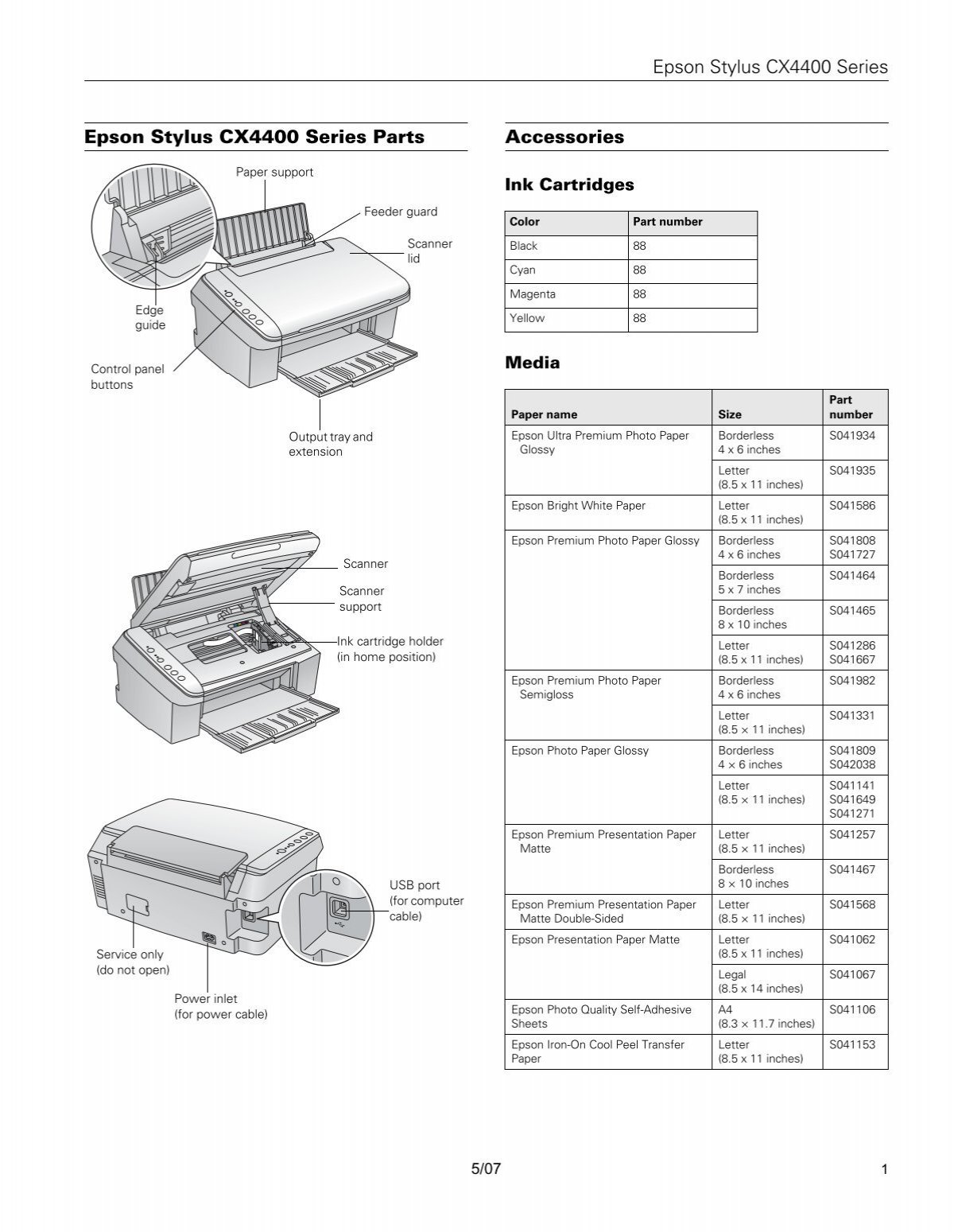 Epson Epson Stylus Cx4400 All In One Printer Product Information Guide 1447