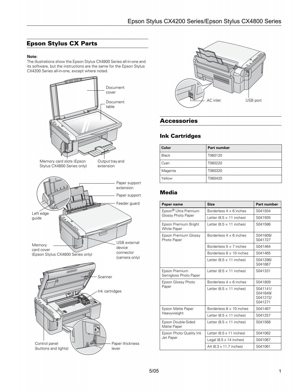 Epson Epson Stylus Cx4800 All In One Printer Product Information Guide 5501