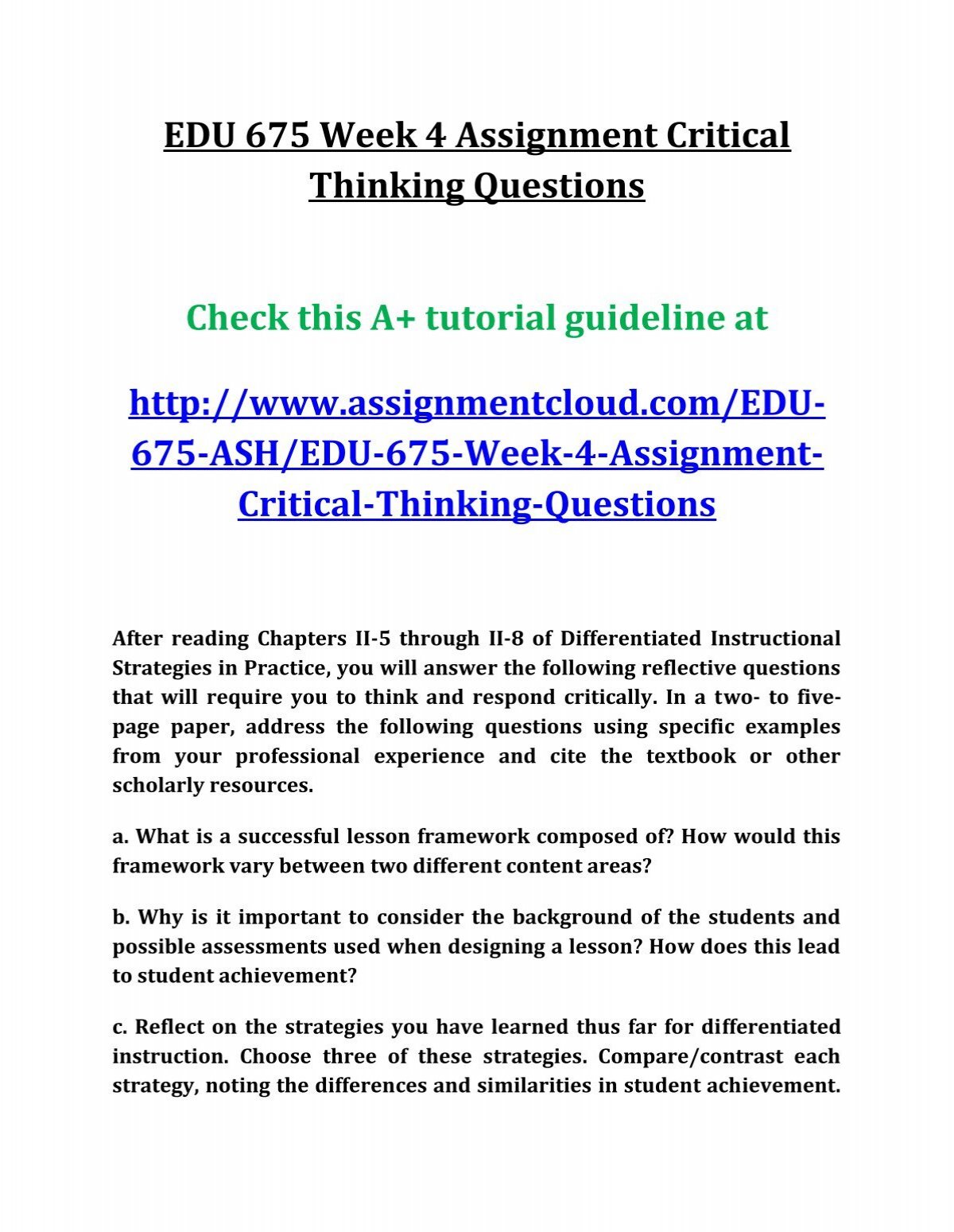 week 7 assignment critical thinking activity quizlet