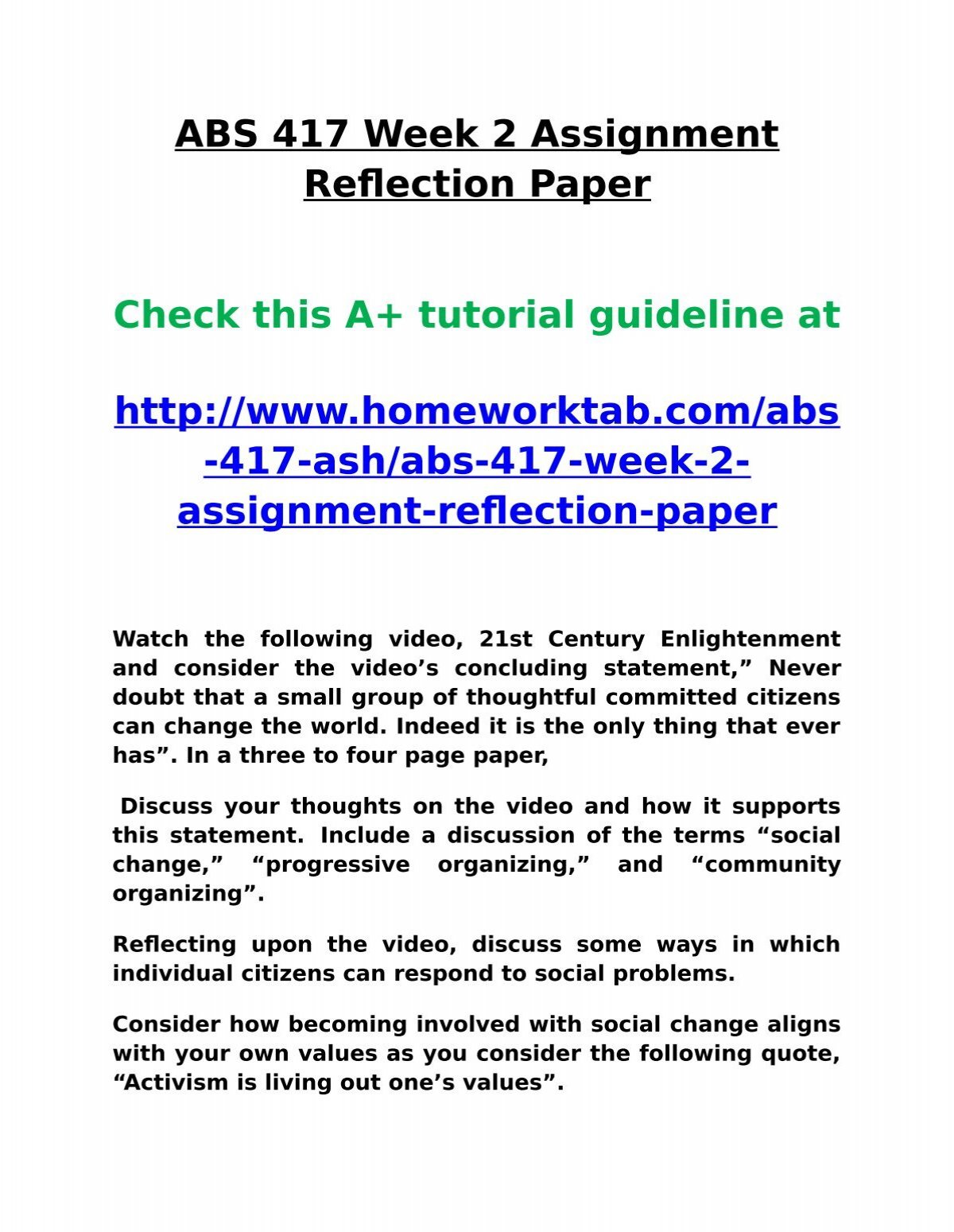 Week Simulation Reflection Paper