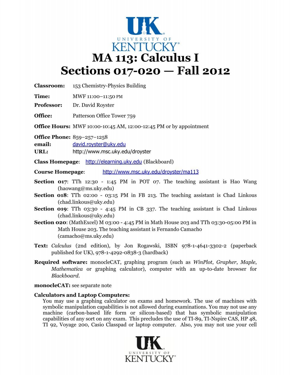 Ma 113 Calculus I Sections 017 0 University Of Kentucky