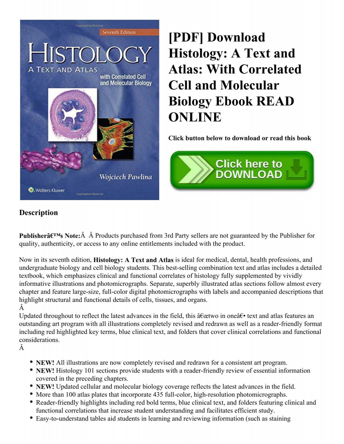 Download Pdf Download Histology A Text And Atlas With Correlated Cell And Molecular Biology Ebook Read Online