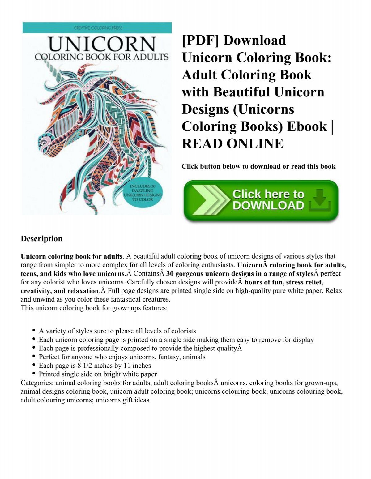 Download Pdf Download Unicorn Coloring Book Adult Coloring Book With Beautiful Unicorn Designs Unicorns Coloring Books Ebook Read Online