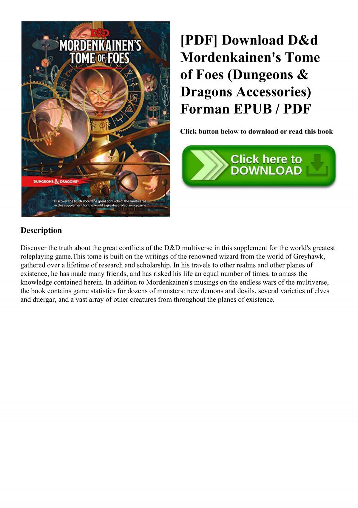 PDF] Download D&amp;d Mordenkainen's Tome of Foes (Dungeons &amp; Dragons  Accessories) Forman EPUB PDF