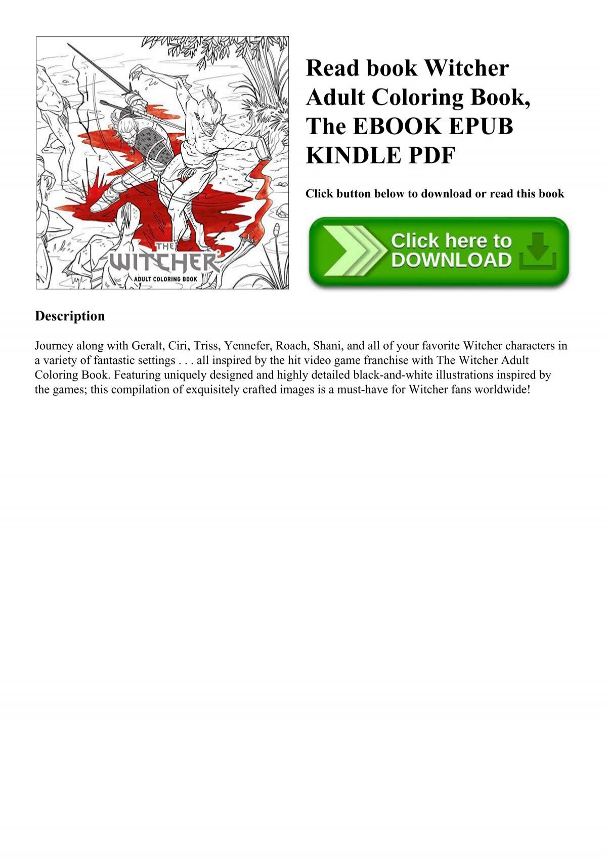 Download Read Book Witcher Adult Coloring Book The Ebook Epub Kindle Pdf