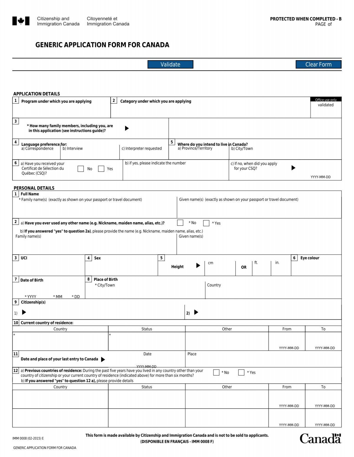Form Imm 0008 Canada Generic Application 1 2939