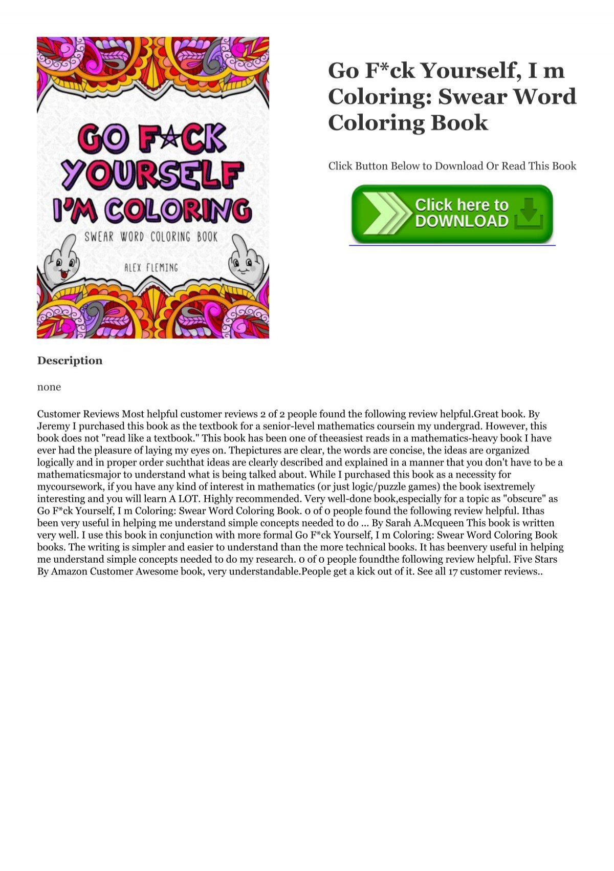 Download Pdf Go F Ck Yourself I M Coloring Swear Word Coloring Book Book Alex Fleming