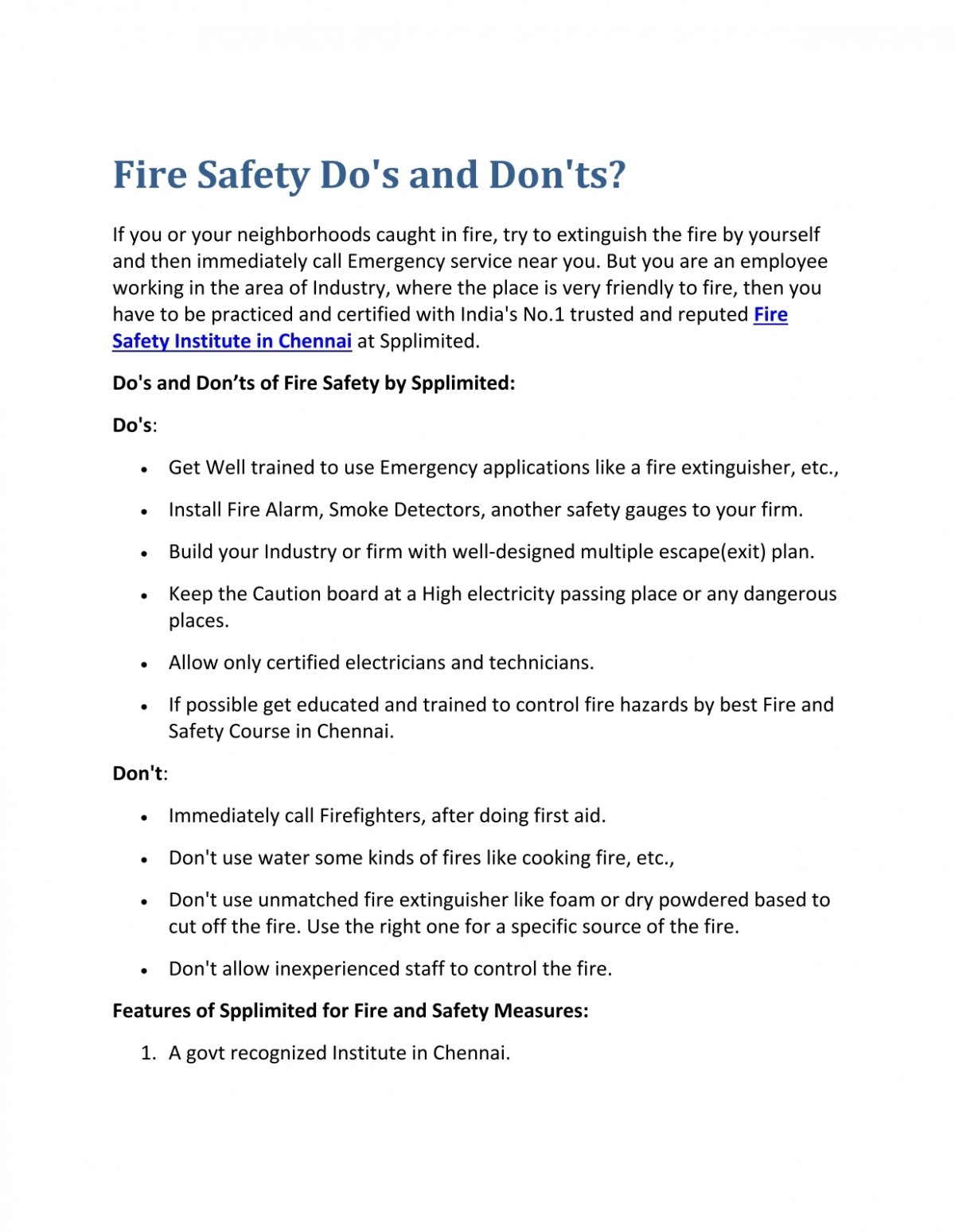 Fire Safety Dos And Donts 