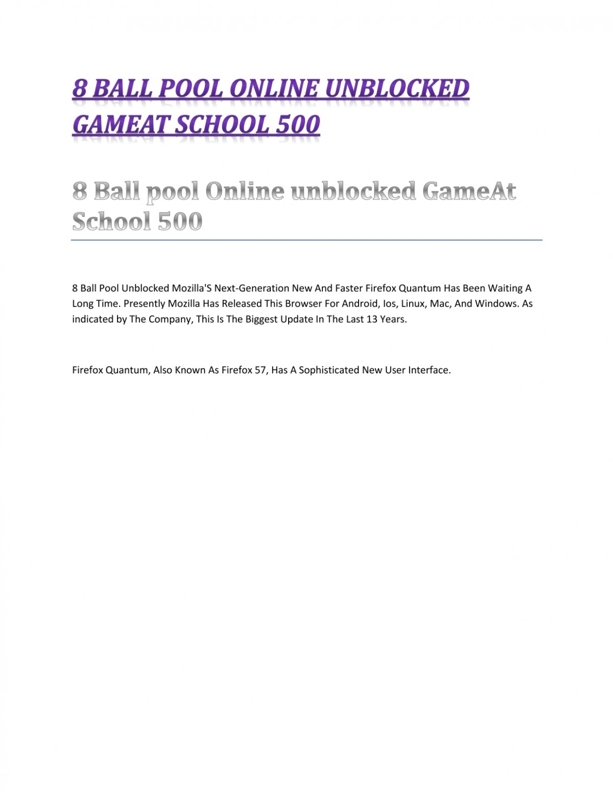 8 Ball Pool Online Unblocked Gameat School 500