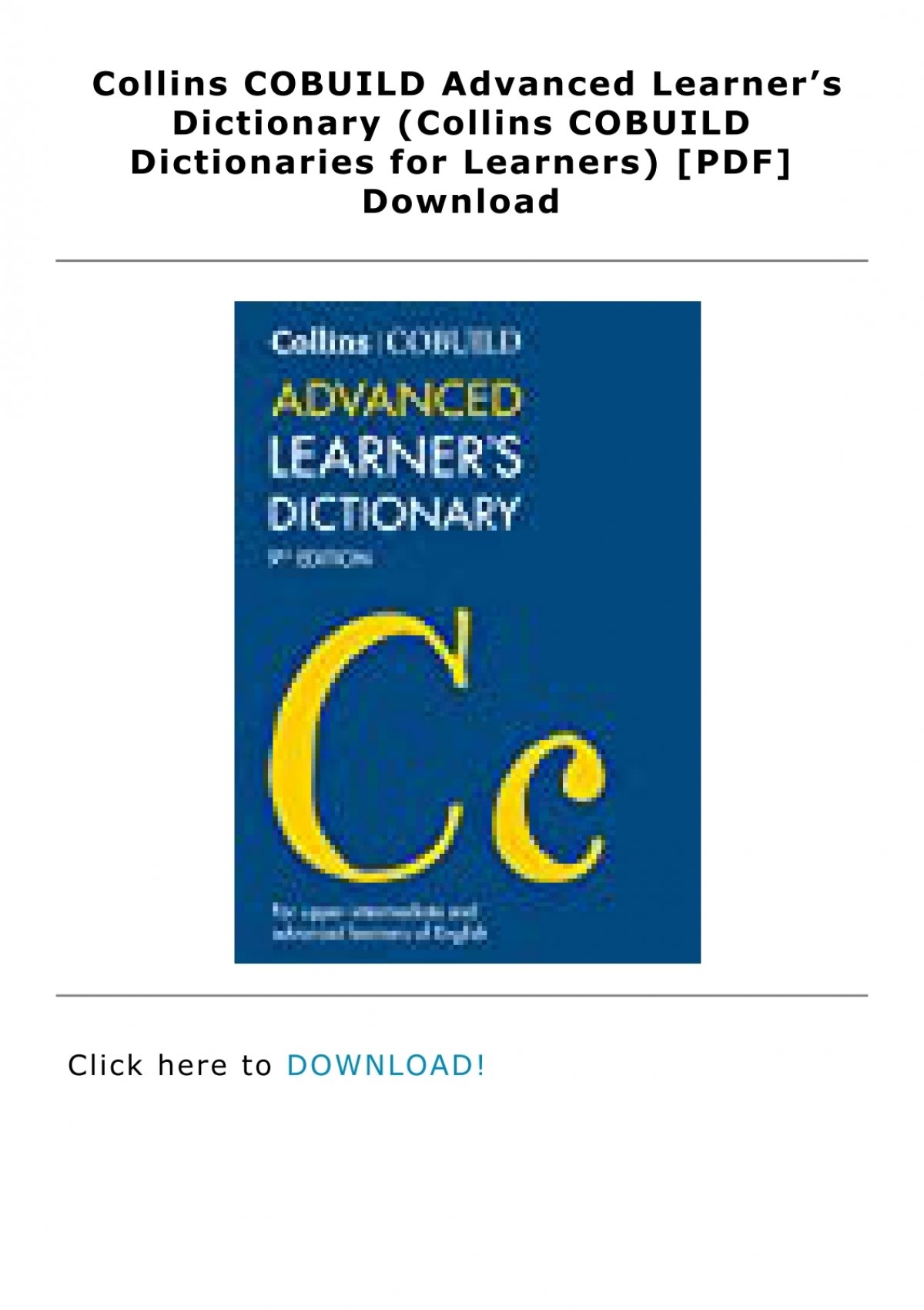 Collins Cobuild Advanced Learner S Dictionary Collins Cobuild Dictionaries For Learners Pdf Download