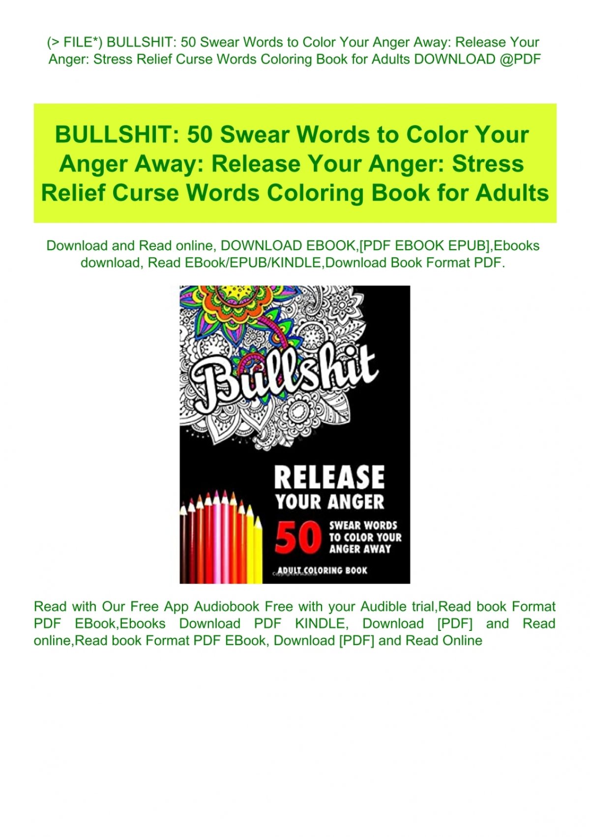Download P D F File Bullshit 50 Swear Words To Color Your Anger Away Release Your Anger Stress Relief Curse Words Coloring Book For Adults Download Pdf