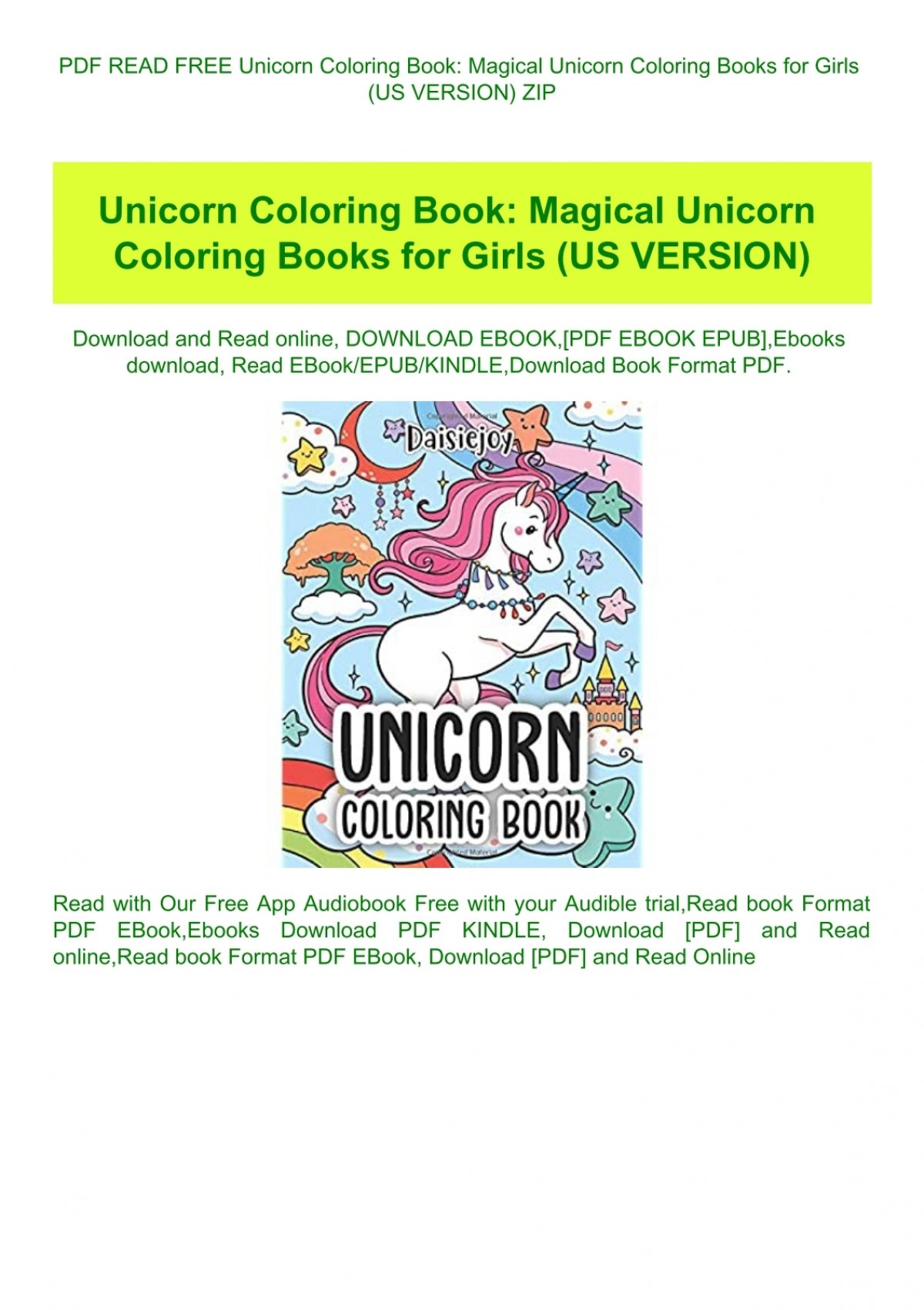 Download Pdf Read Free Unicorn Coloring Book Magical Unicorn Coloring Books For Girls Us Version Zip