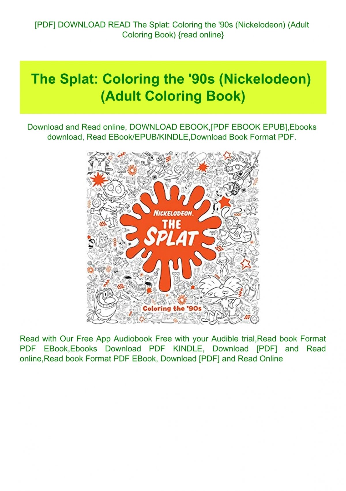 Download Pdf Download Read The Splat Coloring The Amp 039 90s Nickelodeon Adult Coloring Book Read Online