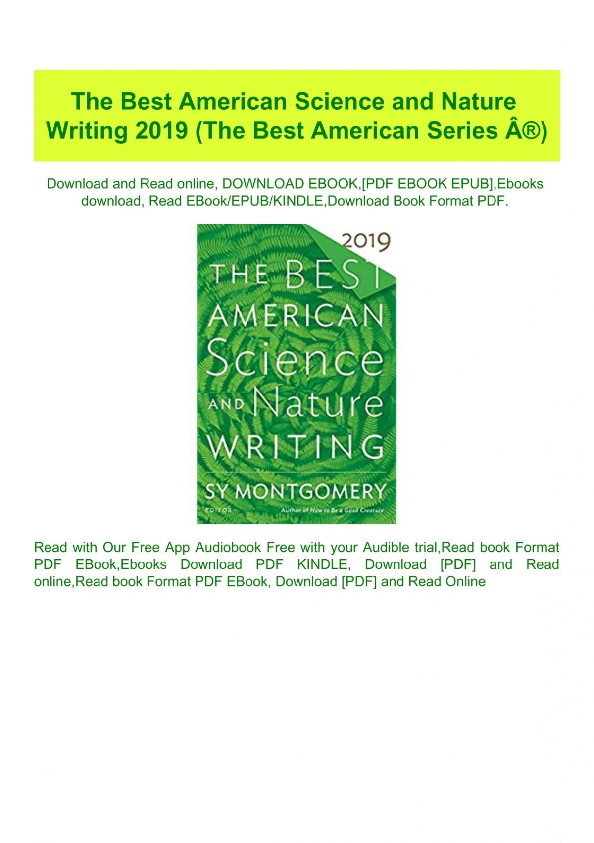 Read The Best American Science And Nature Writing 19 The Best American Series A A Read Pdf Ebook