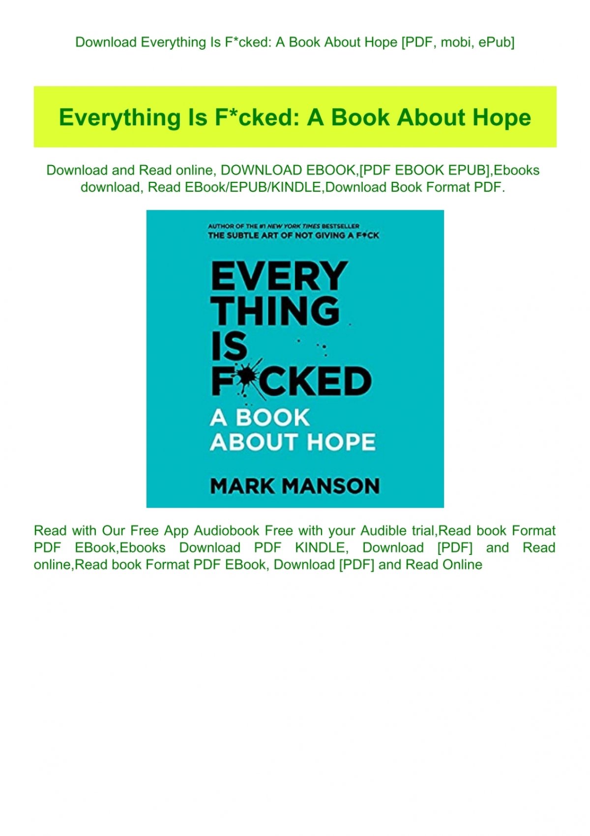 Download Everything Is Fcked A Book About Hope Pdf Mobi Epub