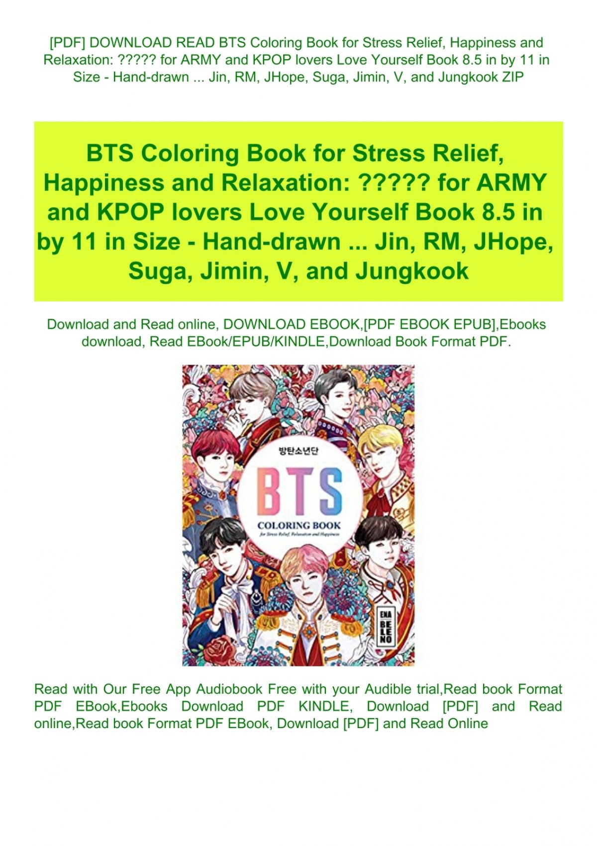 Download Pdf Download Read Bts Coloring Book For Stress Relief Happiness And Relaxation For Army And Kpop Lovers Love Yourself Book 8 5 In By 11 In Size Hand Drawn Jin Rm Jhope