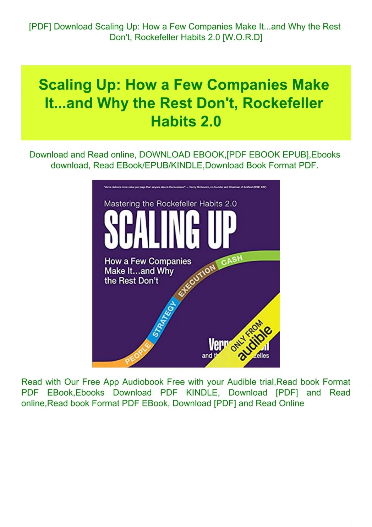  Scaling Up: How a Few Companies Make Itand Why the Rest Don't  (Rockefeller Habits 2.0 Revised Edition): 9780986019593: Harnish, Verne:  Books