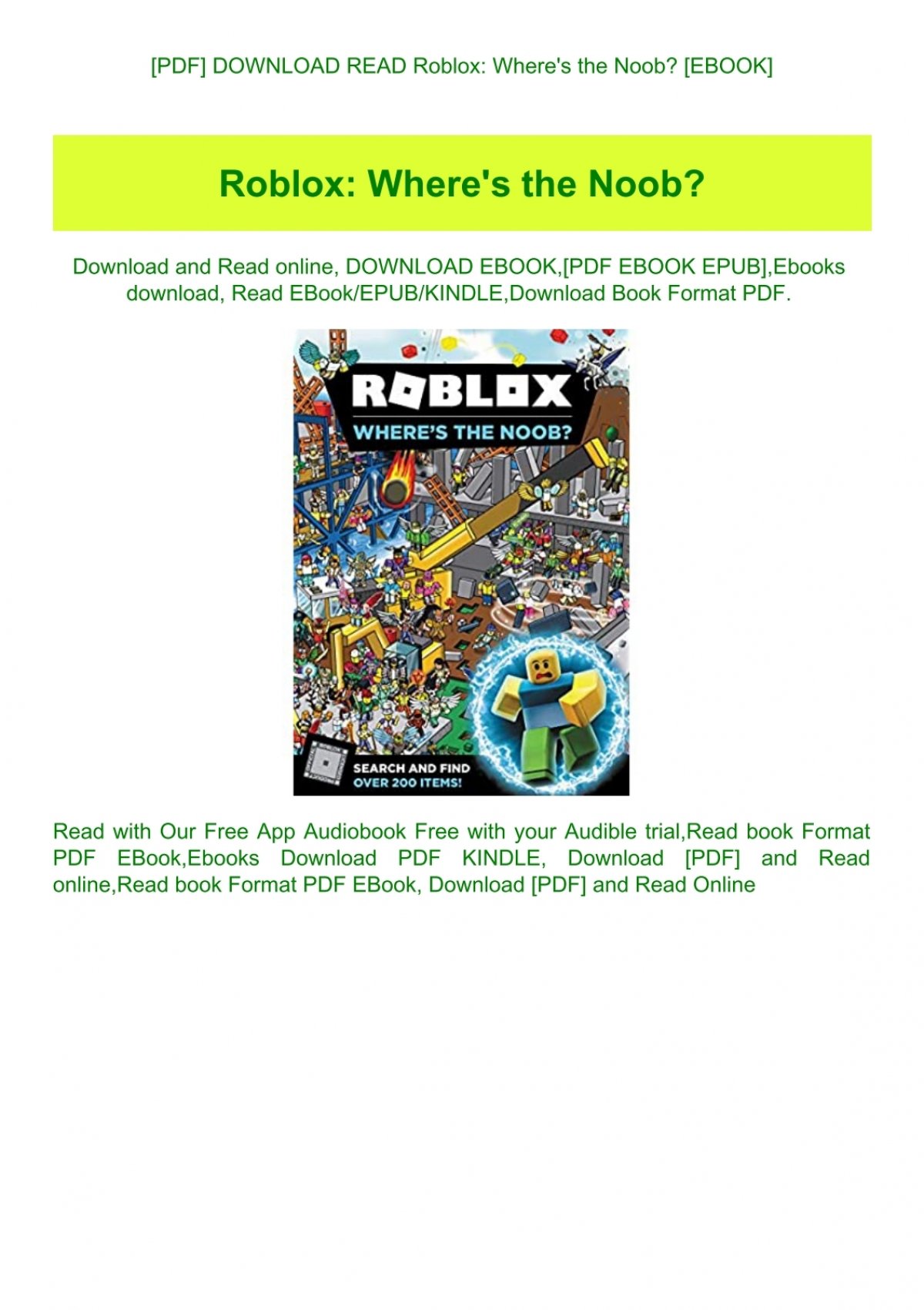 Pdf Download Read Roblox Where Amp 039 S The Noob Ebook - roblox wheres the noob roblox