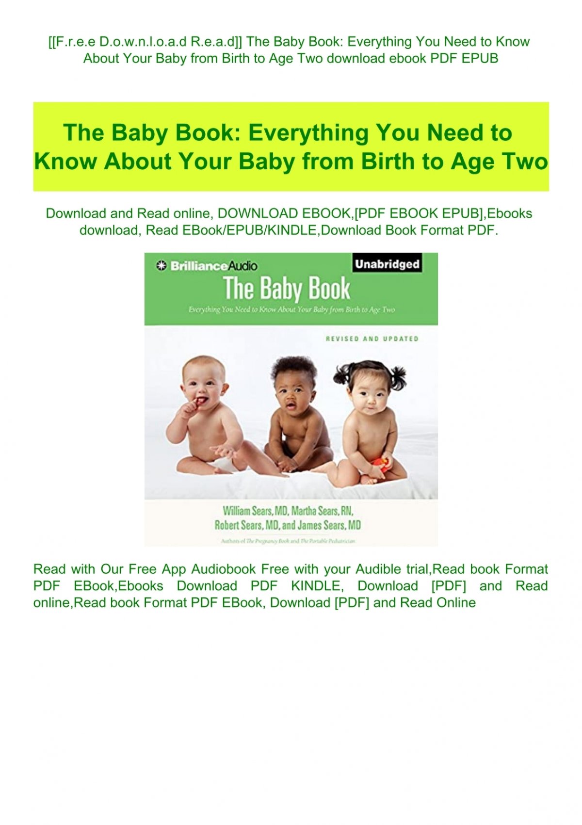 F R E E D O W N L O A D R E A D The Baby Book Everything You Need To Know About Your Baby From Birth To Age Two Download Ebook Pdf Epub