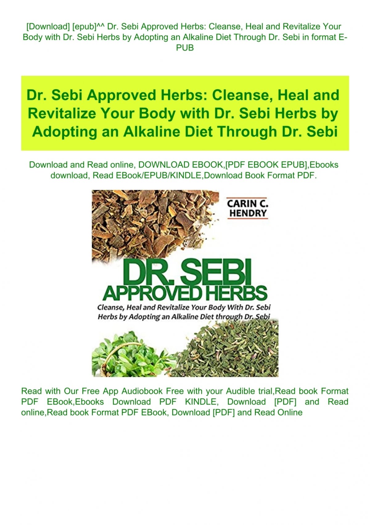 Download Epub Dr Sebi Approved Herbs Cleanse Heal And Revitalize Your Body With Dr Sebi